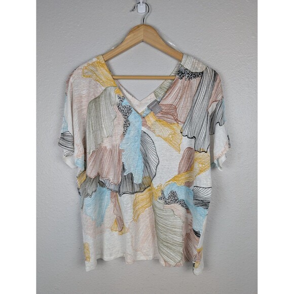 Chico's Shirt Womens L Large Multicolor Floral Print 100% Linen Lightweight Top - Picture 1 of 7